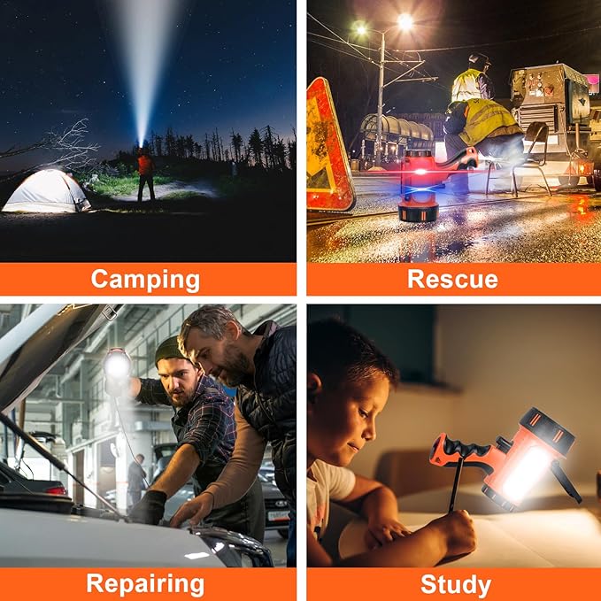 Super Bright Rechargeable Spotlight Handheld Rechargeable LED Flashlight Tactical Searchlight with USB Output 6 Light Modes Camping Light (Orange)