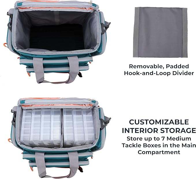 OSAGE RIVER Fishing Tackle Bag with Tackle Boxes, Saltwater Fishing Gear Bag, Tackle Box Organizer with Waterproof Non-Slip Bottom, Padded Shoulder Strap, and Fishing Pliers, Fishing Gifts for Men