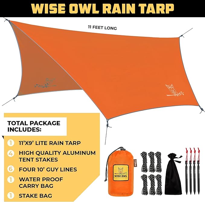 Wise Owl Outfitters Hammock Tarp, Hammock Tent - Rain Tarp for Camping Hammock - Camping Gear Must Haves w/Easy Set Up Including Tent Stakes and Carry Bag