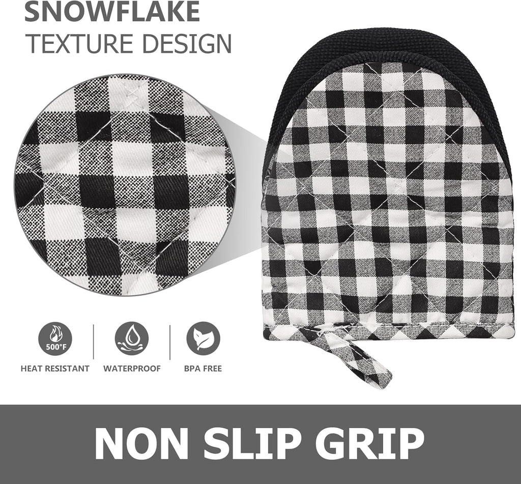 Qulable 1 Pair Short Oven Mitts - Silicone Kitchen Oven Gloves High Heat Resistant 500℉, Mini Oven Mits with Non-Slip Grip Surfaces and Hanging Loop for BBQ, Baking, Cooking and Grilling