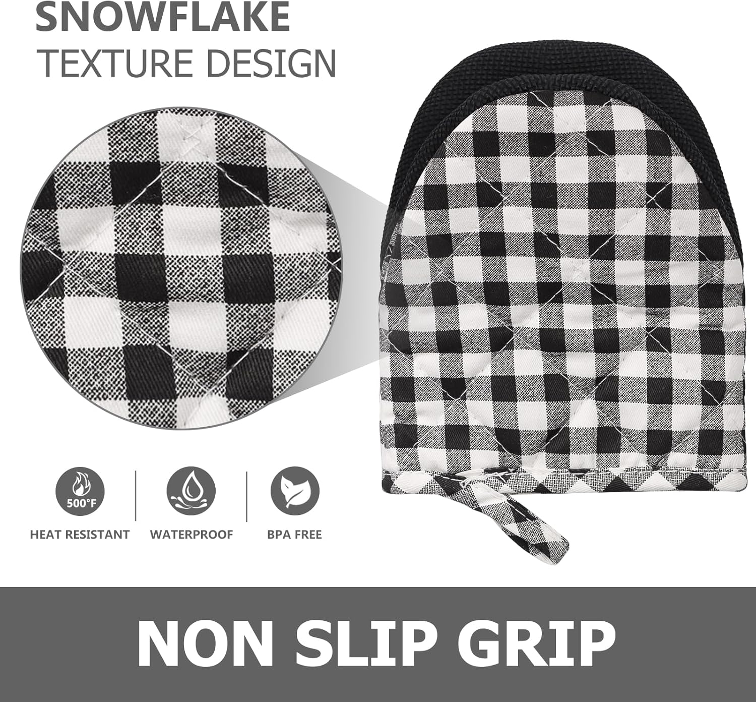 Qulable 1 Pair Short Oven Mitts - Silicone Kitchen Oven Gloves High Heat Resistant 500℉, Mini Oven Mits with Non-Slip Grip Surfaces and Hanging Loop for BBQ, Baking, Cooking and Grilling