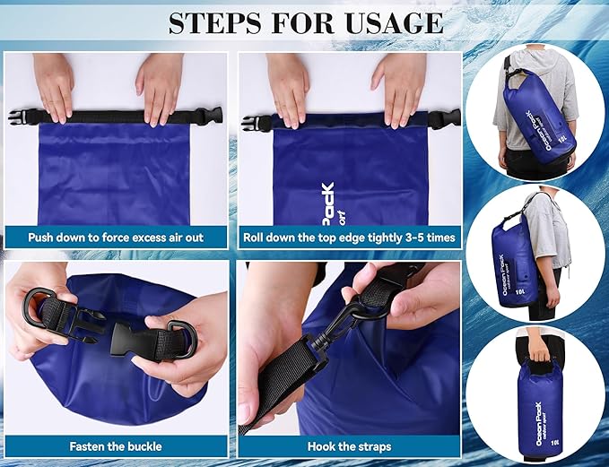 2 Pieces Waterproof Dry Bag for Women and Men, 10L Roll Top Waterproof Backpack Sack with Waterproof Phone Case, for Hiking, Backpacking, Kayaking, Camping, Swimming, Boating(Dark blue)