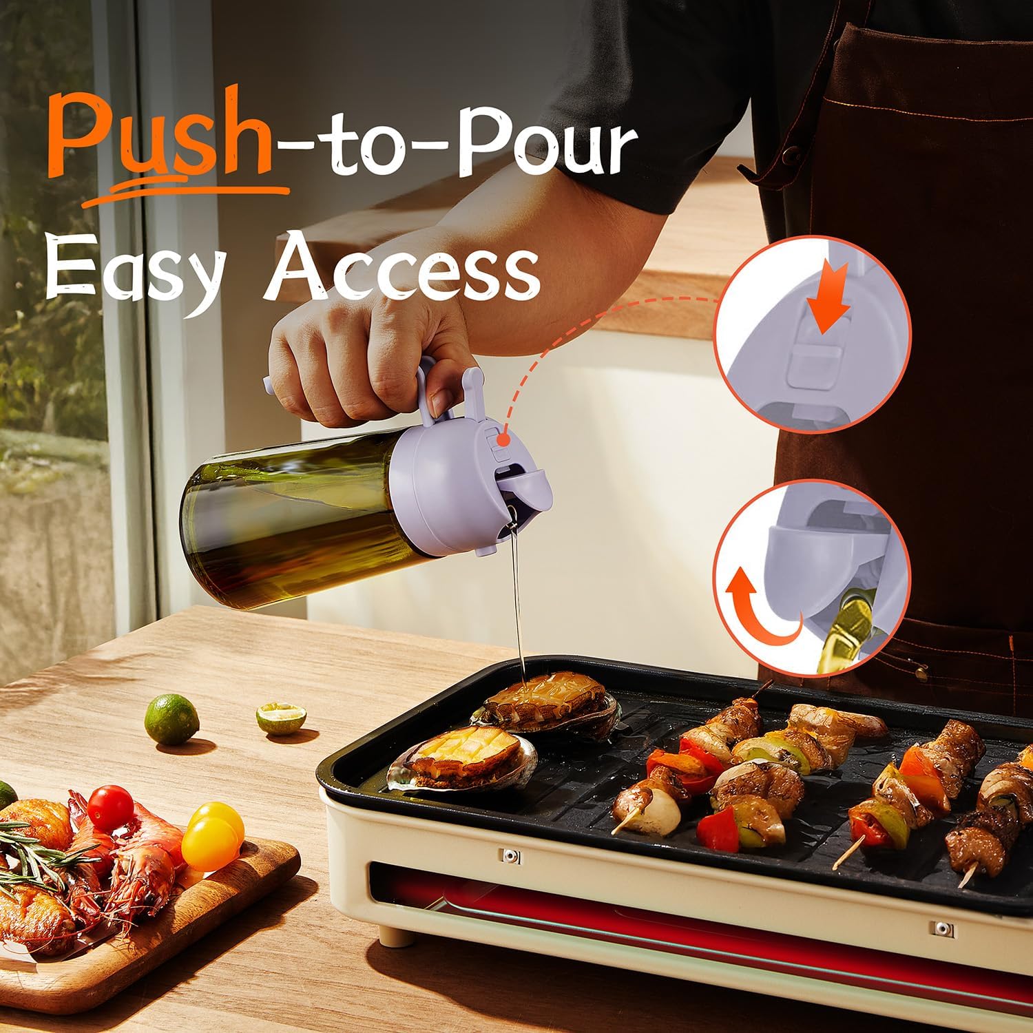 TrendPlain - Original 16oz/470ml Olive Oil Dispenser Bottle for Kitchen Gadgets and Air Fryer Accessories - Olive Oil Sprayer for Cooking w/Stickers - Lilac