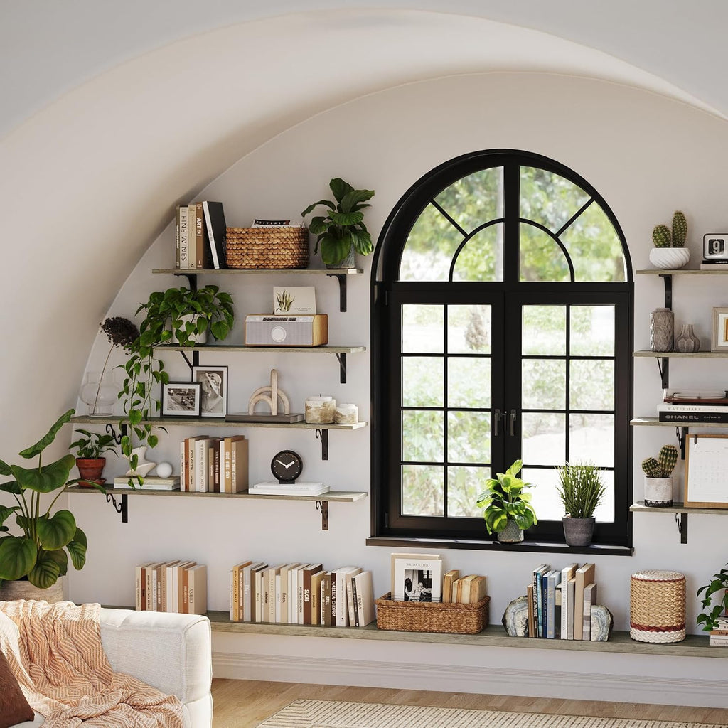 DINZI LVJ Long Wall Shelves, 55.1" Large Floating Shelves Set of 2, Wide Display Shelf Wall Mounted with Brackets, Easy Hanging for Living Room, Toilet, Office, Bedroom, Gray Wash