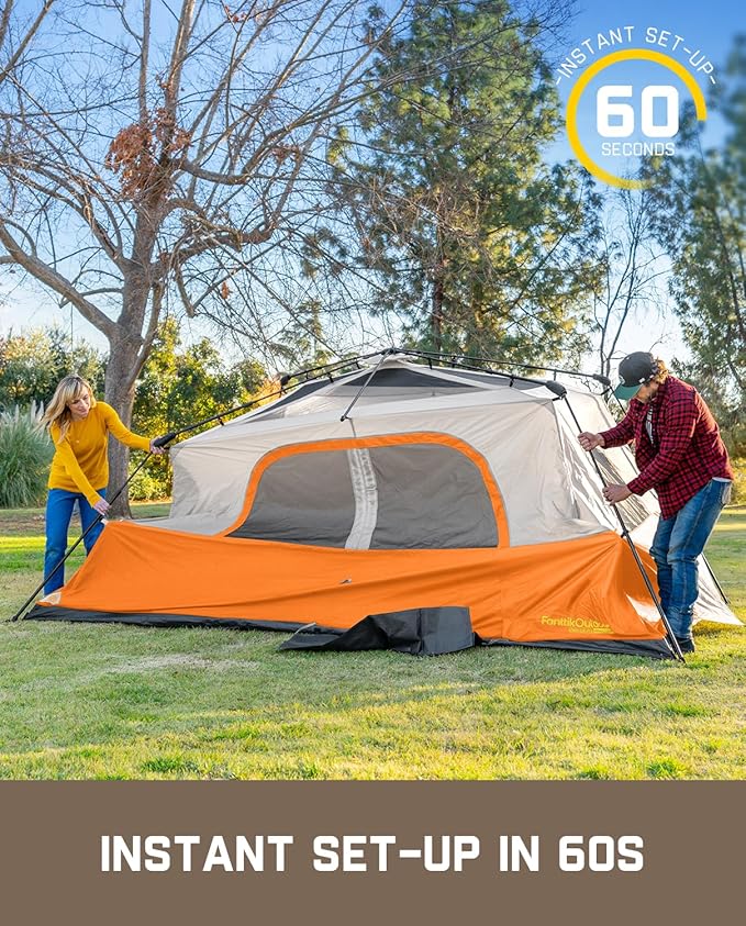 FanttikOutdoor Camping Tent 4/6/8/10 Person Instant Cabin Tent Setup in 60 Seconds with Rainfly & Windproof Portable with Carry Bag for Family Camping & Hiking