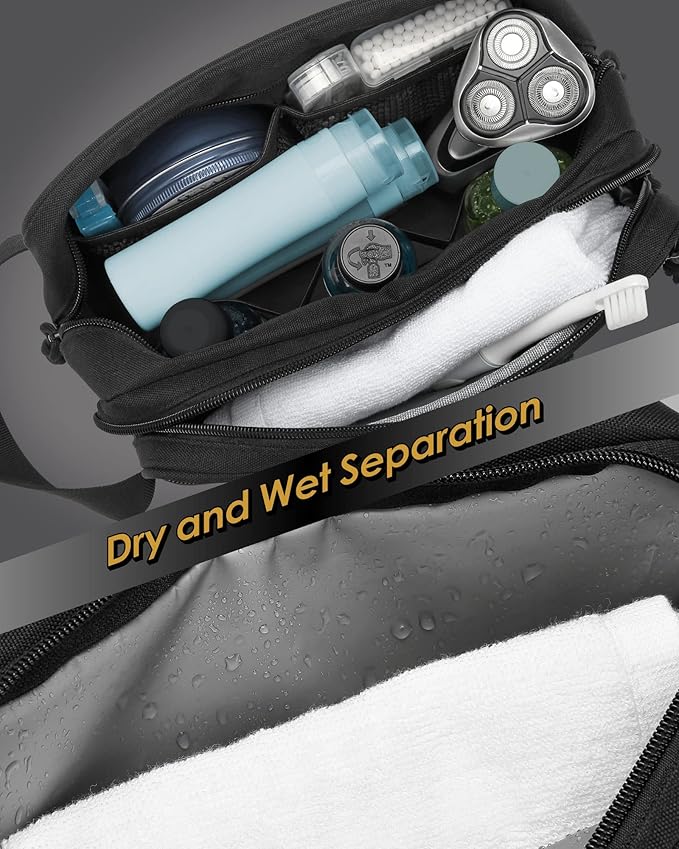 TACTICISM Toiletry Bag for Men - Dry Wet Separate Travel Toiletry Bag, Tactical Molle Dopp Kit for Men with Large Capacity, Water-Resistant Shaving Bag for Adult Women for Travel, Black