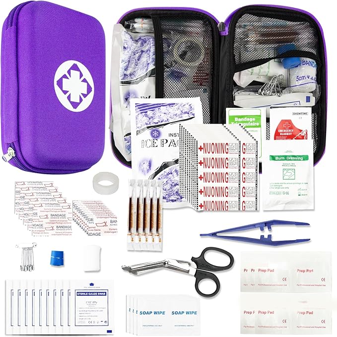 274PCS Compact First Aid Kits for Home Businesses Urgent First Aid Essential Travel Size Car Emergency Supplies Kit for Hiking Boating Skating, Purple Monoki