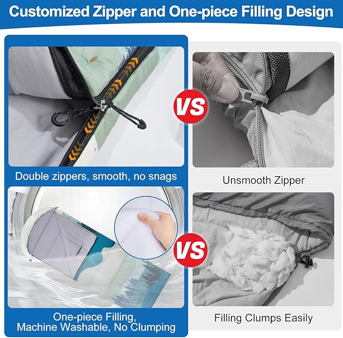 Basumee Sleeping Bags for Adults 3 Season Warm Cool Weather Wearable Camping Sleeping Bag with Compression Bag Portable Backpacking Hiking Camping Essential for Women Men Kids Teens