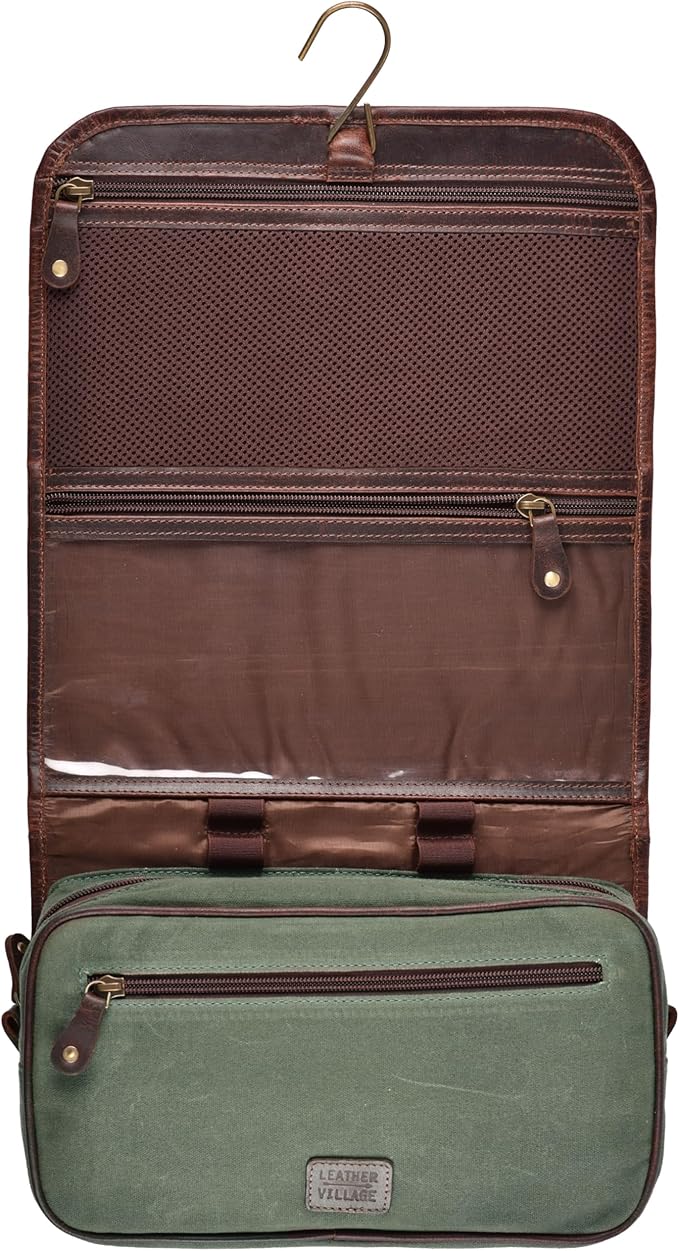 LEATHER VILLAGE Hanging Toiletry Bag for Men & Women, Handcrafted Vintage Cosmetic & Shaving Organizer Travel Dopp Kit- Cherry