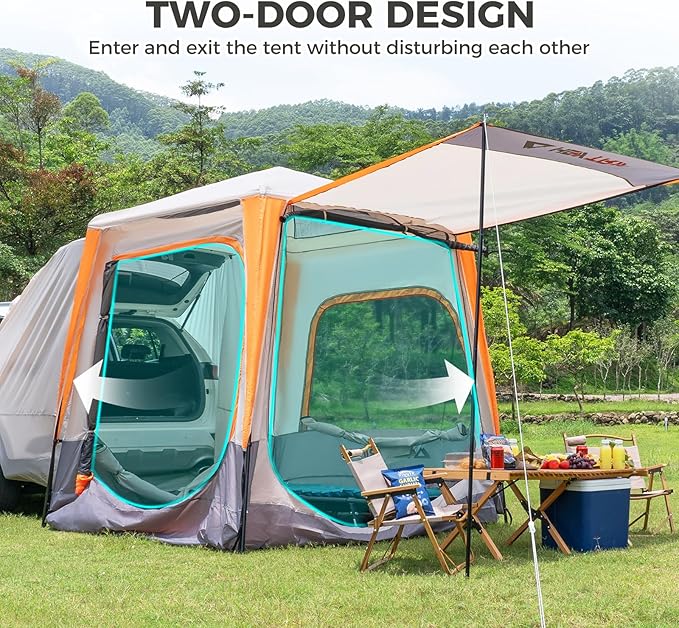 HEYTRIP SUV Tent for Camping with Poles Double Door Design SUV Camping Tent Waterproof Rainfly Car Camping Tent for Couples or Family
