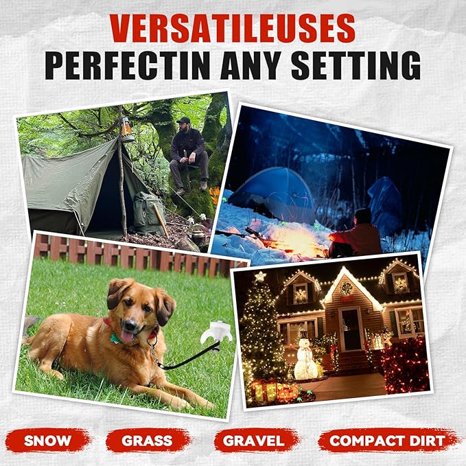 20 Pack 8" Screw in Tent Stakes Heavy Duty- Ground Anchors Screw- Tent Pegs Camping Stakes- Hex Pegs Drillable Tent Stakes and Hexagon Head Drive and Storage Box (White)