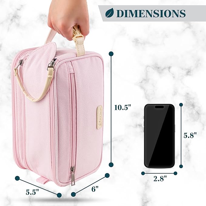 PAVILIA Toiletry Bag for Women, Canvas Travel Dopp Kit, Water Resistant Hygiene Bag Toiletries Organizer, Shaving Kit Travel Accessories Bag, Pink