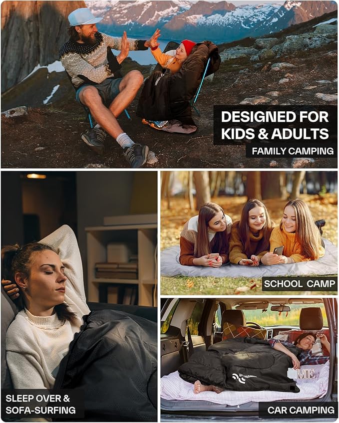 Sportneer Sleeping Bags for Adults, Warm & Cold Weather Sleeping Bag for Adults Kids Boys Girls - Lightweight Compact Camping Gear Equipment, Traveling, Backpacking, Hiking