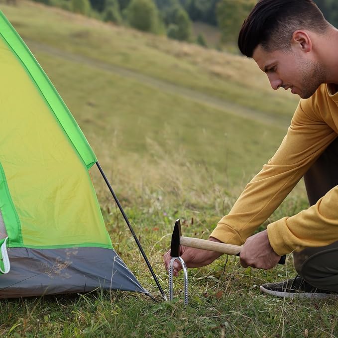 CEWOR 6 Pack 12 Inch Rebar Stakes, U Hook Galvanized Trampoline Stakes High Wind Ground Anchors for Camping Tent, Chain Link Fence, Heavy Duty Metal Steel Yard Landscape Garden Staples