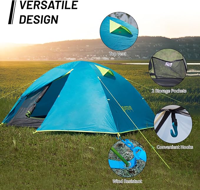 Himalaya 4 Person Camping Tent, Backpacking Tent Waterproof Windproof Lightweight Portable Easy Setup Double Layer for Outdoor Camping Hiking Mountaineering Travel