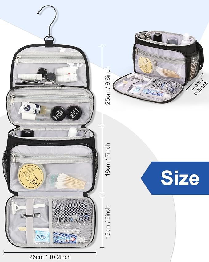 Relavel Toiletry Bag for Men, Hanging Toiletries Bag for Women Water Resistant Dopp Kit Shaving Bag, Travel Essentials Large Capacity Organizer Case for Toiletries Accessories, Black