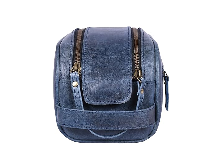 10" Premium Leather Toiletry Travel Pouch With Waterproof Lining | King-Size Handcrafted Vintage Dopp Kit By Aaron Leather Goods (Chestnut)