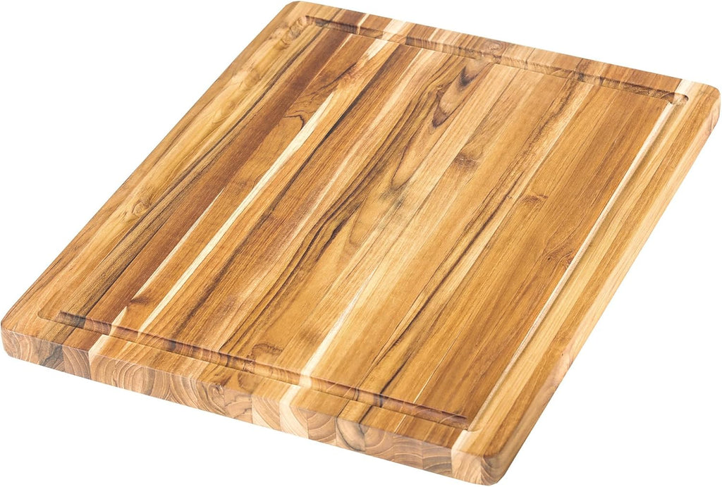 Teakhaus Cutting Board - Medium (M) Wood Cutting Board with Juice Groove and Grip Handles - 18”L x 14”W - Thin, Lightweight, Reversible Teak Edge Grain Wood - Knife Friendly - FSC Certified