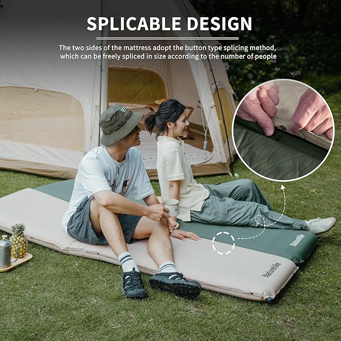 Naturehike 4"/10cm Ultra Thick Foam Self Inflating Sleeping Pad, R9.5 Patchwork Sleeping Mats with 75D Fabric, 4 Seasons Air Mattress for Camping, Travel, Car, Tent, Cot, Hiking