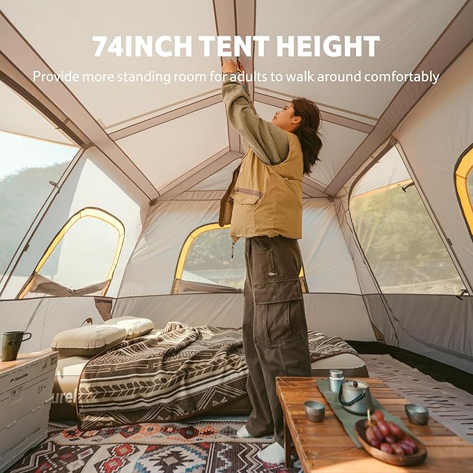 Naturehike Cape 4/6/8 Person Camping Tent, 60S Easy Setup Instant Tent Pop up Tent, Waterproof Large Tall 6/8 Person Tents for Camping, Car Camping