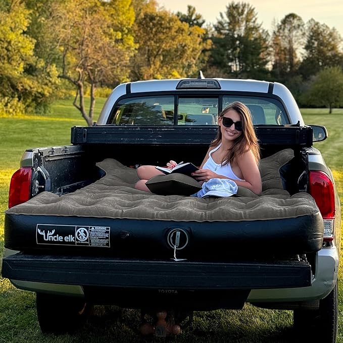 Truck Bed Mattress 5.5-5.8ft: Inflatable Full Size Truck Bed Air Mattress with Wireless Rechargeable Pump, Pickup Mattress with Carry Bag (Khaki)