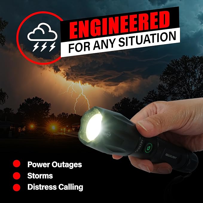 GearLight S1000 Rechargeable LED Tactical Flashlight – 2 Pack, High Lumens, USB-C Fast Charging, Dual-Button, IPX4 Water-Resistant, Pocket-Sized for Camping & Emergencies, with Batteries & Accessories