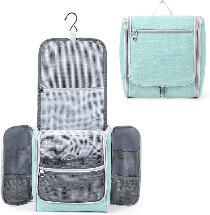 Della Gao Travel Toiletry Bag for Men and Women, Bathroom Bag, Water-Resistant Nylon (L, Green)