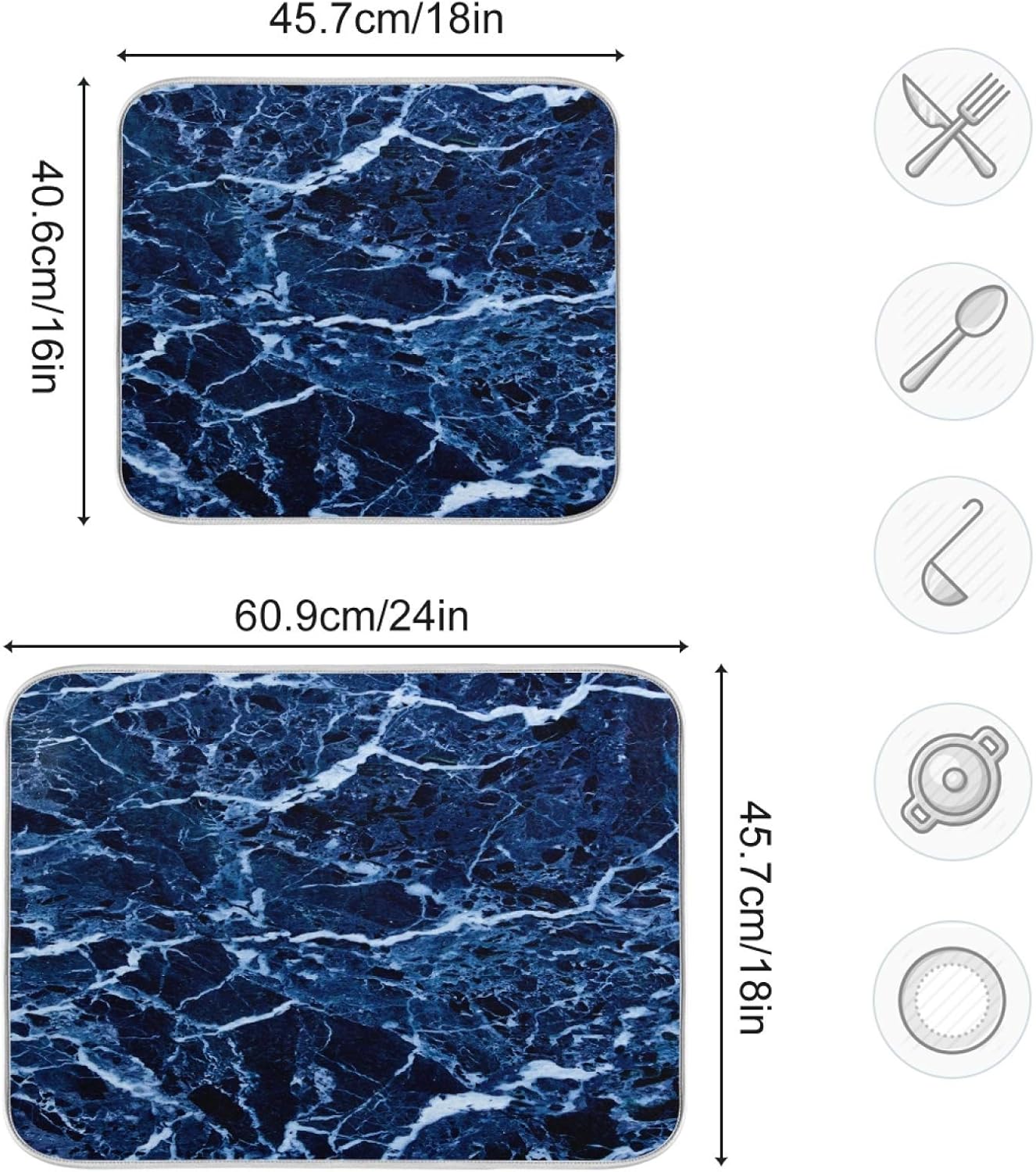 Super Absorbent Dish Drying Mat, Microfiber Fast-Drying Dish Mat, 16" x 18, Kitchen Dish Drying Pad, Navy Blue Marble…