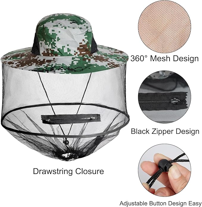 Sucrain 2 Pack Mosquito Head Net Hat Sun Hat Garden Bug Hat with Hidden Net Mesh for Outdoor Gardening Beekeeping
