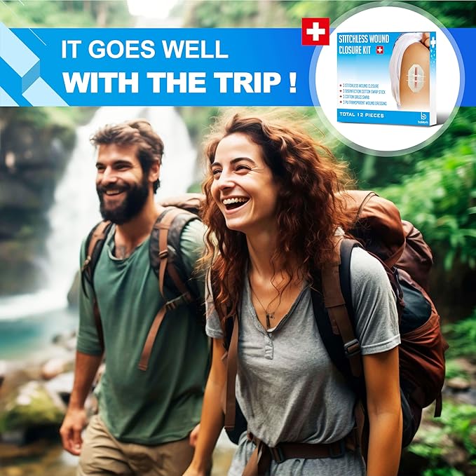 Zip Stitch Wound Closure Kit – 3 Set 12 Pcs Emergency Butterfly Bandages – No Stitch Laceration Closure Strips –Wound Sealing Kit for First Aid, Hiking, Survival