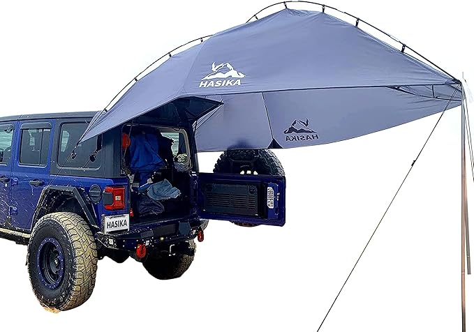Versatility Camping Tent for Truck Bed,SUV RVing, Van,Trailer and Overlanding Portable Teardrop Awning Canopy Tear Resistant Tarp with 2 Sandbag