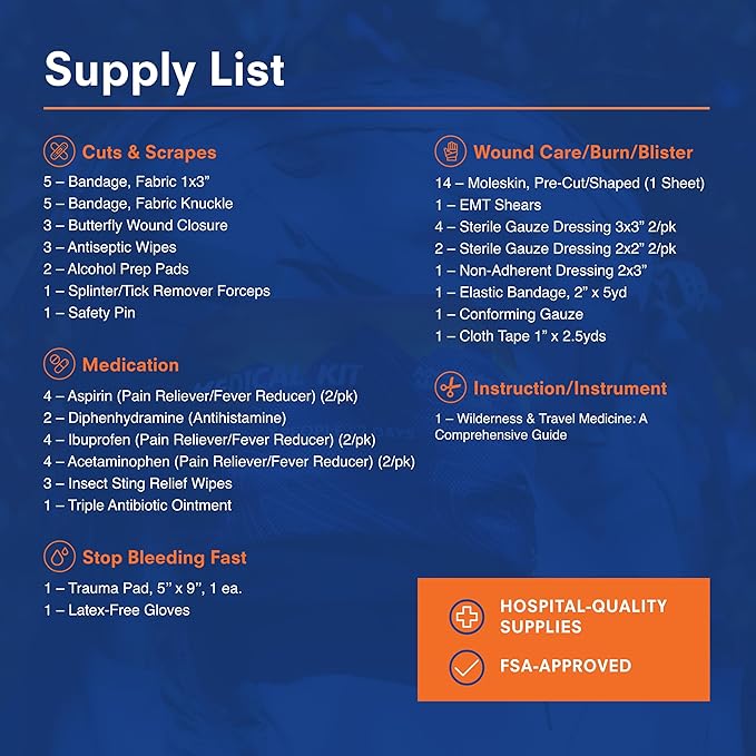 Adventure Medical Kits Mountain Series Medical Kit - Hiker - Emergency Medical First Aid Kit - for 2 People for 2 Days - Comes with a Trauma Pad, Medicine, Guide Book & More - Sunset