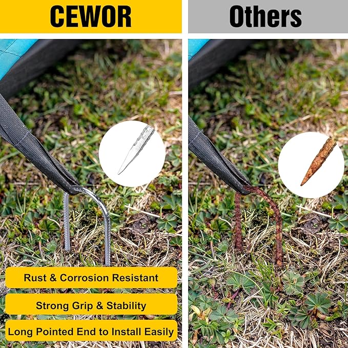 CEWOR 6 Pack 12 Inch Rebar Stakes, U Hook Galvanized Trampoline Stakes High Wind Ground Anchors for Camping Tent, Chain Link Fence, Heavy Duty Metal Steel Yard Landscape Garden Staples