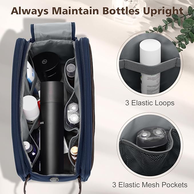 Wedama Toiletry Bag for Men, Large Hanging Travel Toiletry Bag, Extra Electronic Organizer Bag Waterproof Shaving Bag for Toiletries with PU Handle for Travel Business Trips Swim Camping, Blue