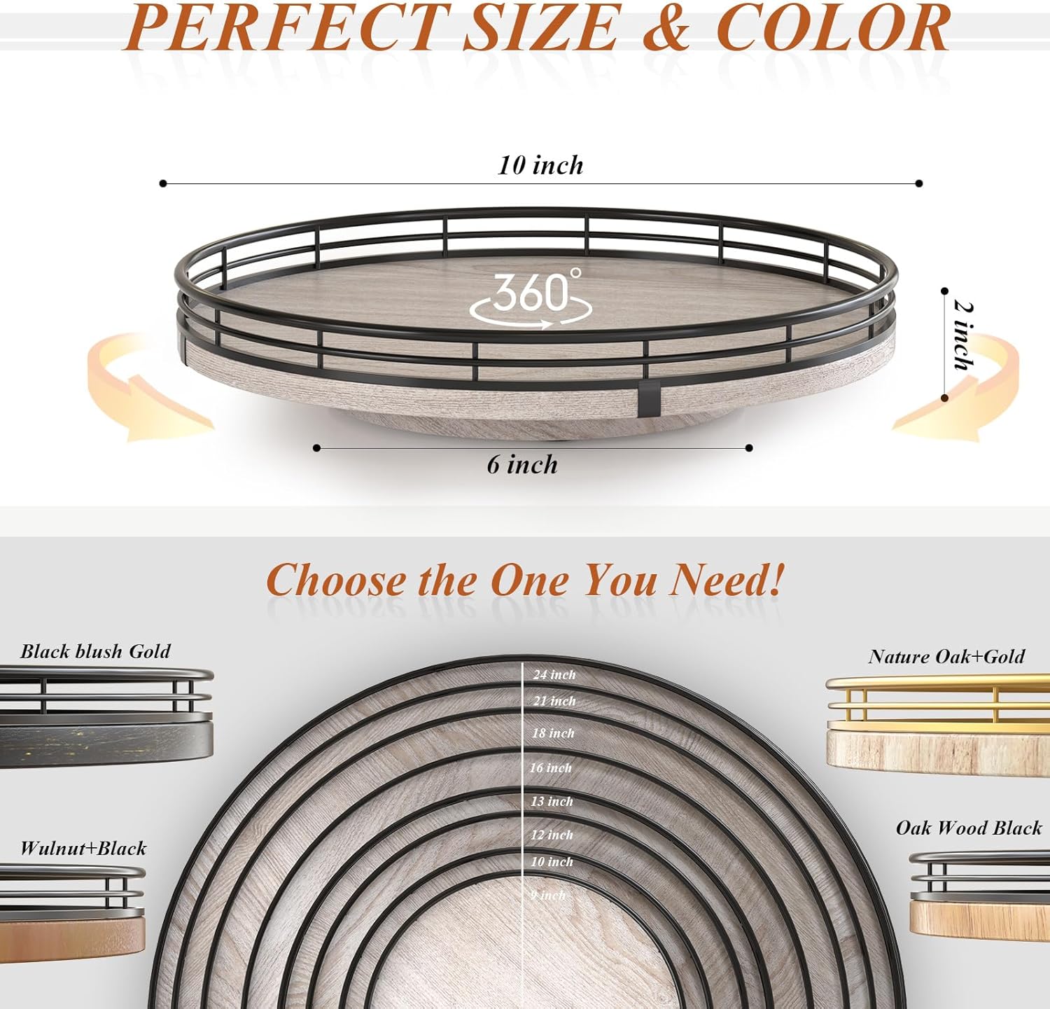 10" Oak Bathroom Vanity Tray Turntable for Perfume Candle, Round Wooden Decorative Tray for Kitchen Sink Countertop Organizer, Bathroom Counter Organizer for Skincare Makeup, Rustic White