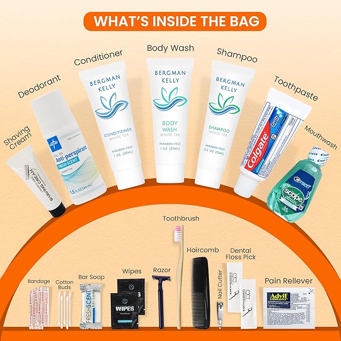 Trektote Travel Toiletry Kit For Men And Women – 20 Piece Set of Travel Size Toiletries, TSA Compliant, Includes Shampoo And Conditioner, Body Wash, Oral Care, Reusable Toiletry Bag & More