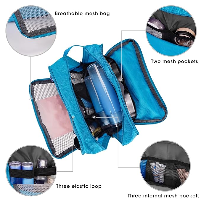 Toiletry Bag for Men Hanging Dopp Kit Water Resistant Shaving Bag Small Toiletry Bag for Traveling (Pure Blue)