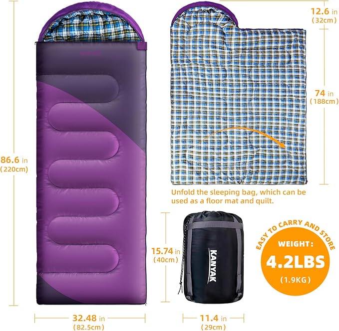 Camping Sleeping Bag, 32℉ Sleeping Bags for Adults Kids Teens Cold Weather Warm Sleeping Bag Winter for 3-4 Season Camping, Camping Gear Equipment, Traveling, and Outdoors
