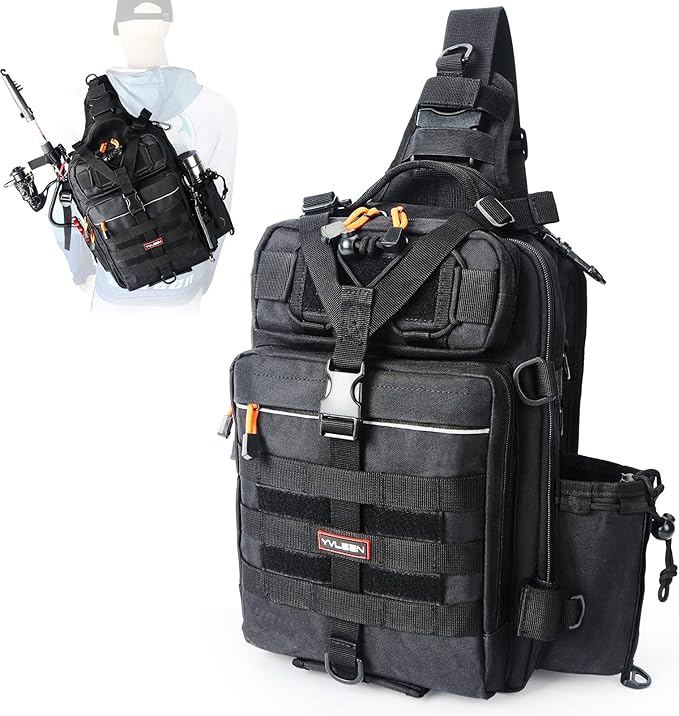 YVLEEN Fishing Tackle Backpack Storage Bag，Water-Resistant Fishing Backpack with Rod Holder，Fishing Gear Bag Gift for Men