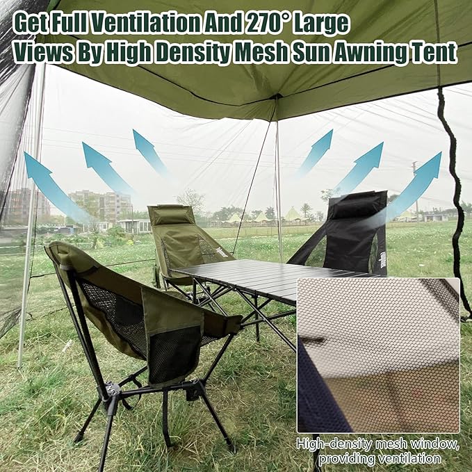 SUV Tailgate Tent - Car Awning with Mosquito Net, Ventilation & Airflow Design - 9.5FT X 6.5FT X 6.5FT (LxWxH) Army Green
