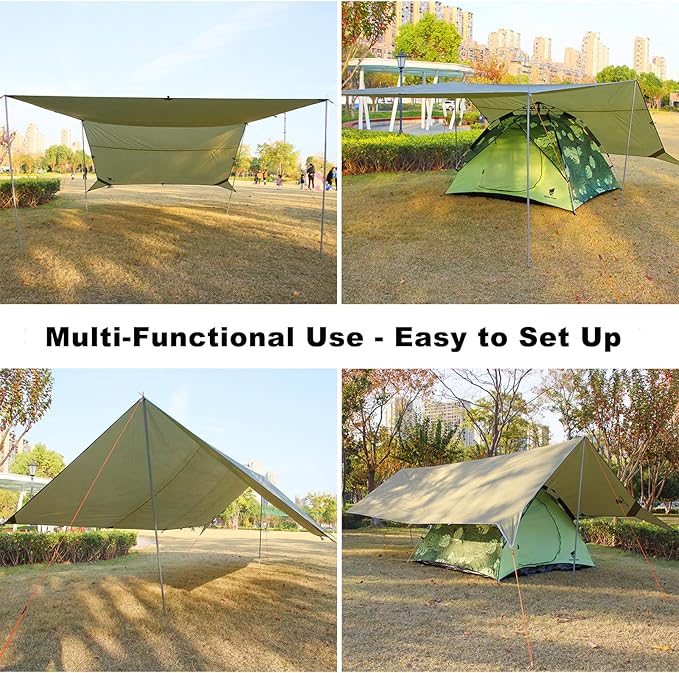 GEERTOP 17 × 10 ft Large Camping Tent Tarp Outdoor Waterproof Flame Retardant Hammock Rain Fly Backpacking Tent Tarp Shelter for Hiking Travel Picnic(Not Includes Poles)