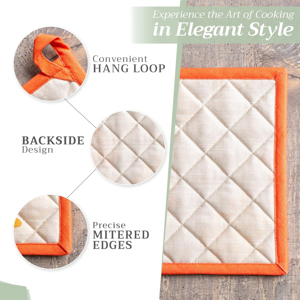 Maison d' Hermine Pot Holders 100% Cotton Heat Resistant Potholders 8" x 8" Hot Pads with Loop BBQ, Cooking, Baking, Grilling, Kitchen, Handling Hot Pans (Pack of 1, Colors of Autumn)