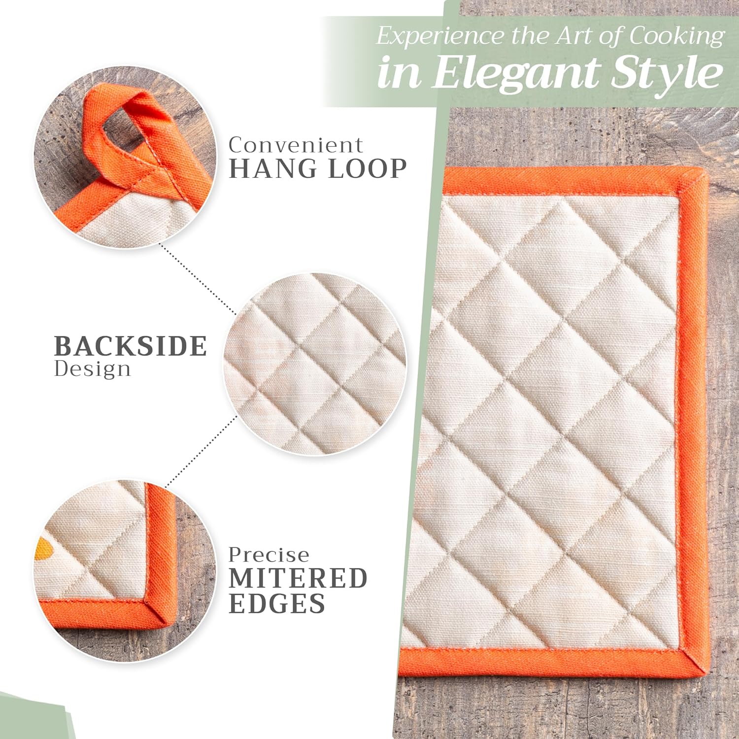 Maison d' Hermine Pot Holders 100% Cotton Heat Resistant Potholders 8" x 8" Hot Pads with Loop BBQ, Cooking, Baking, Grilling, Kitchen, Handling Hot Pans (Pack of 1, Colors of Autumn)