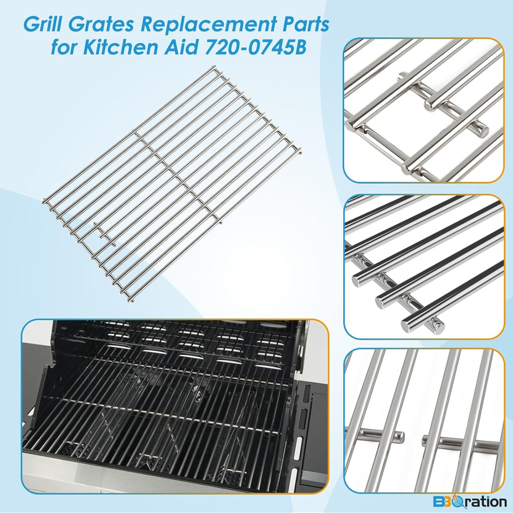 Grill Grates Replacement Parts for Kitchen Aid 720-0745B 720-0745 720-0745A 740-0780 730-0745 860-0012, Grill Grates for Kitchenaid Grill Replacement Parts, 18 7/8" x 9 7/8" Each