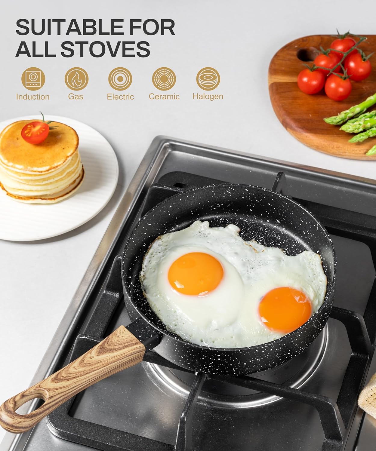 MICHELANGELO Small Frying Pan Nonstick - 6 Inch Single Egg Frying Pan, Mini Skillet with Stay-Cool Handle, Non-Toxic Omelette Pan, Black