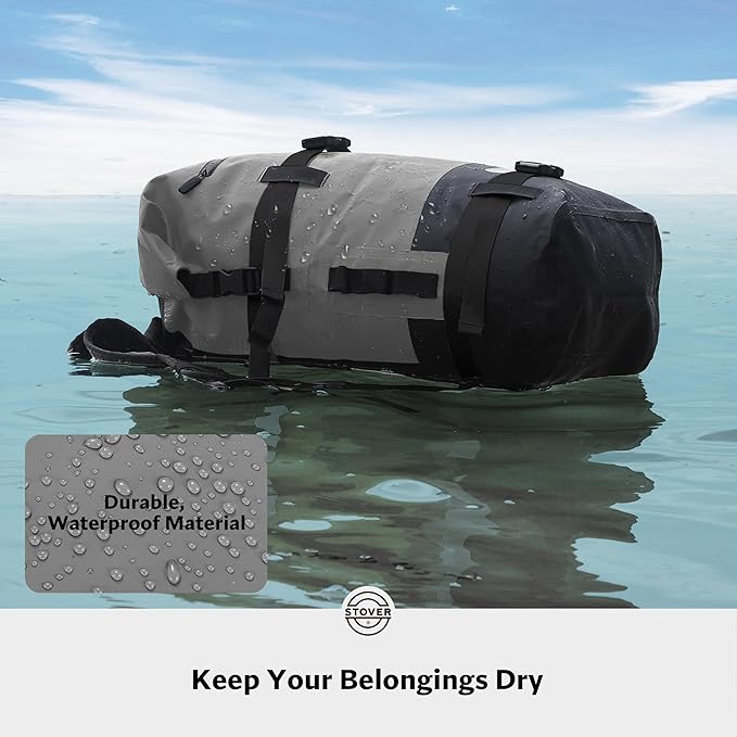 STOVER 5/10/25/30/40/55L Waterproof Dry Backpack- Large Floating Dry Bag for Kayaking, Travel, Tubing, Hiking, Fishing, Camping, Motorcycles & the Beach, Heavy-Duty Roll Top Men/Women (Grey)