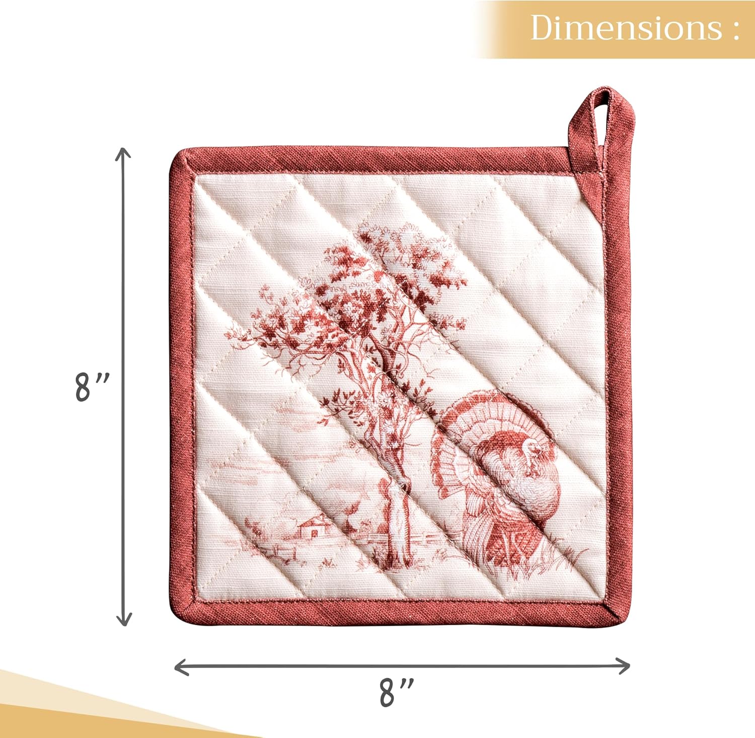 Maison d' Hermine Pot Holders 100% Cotton Heat Resistant Potholders 8" x 8" Hot Pads with Loop BBQ, Cooking, Baking, Grilling, Kitchen, Handling Hot Pans (Pack of 1, Holy Jouy - Brown)