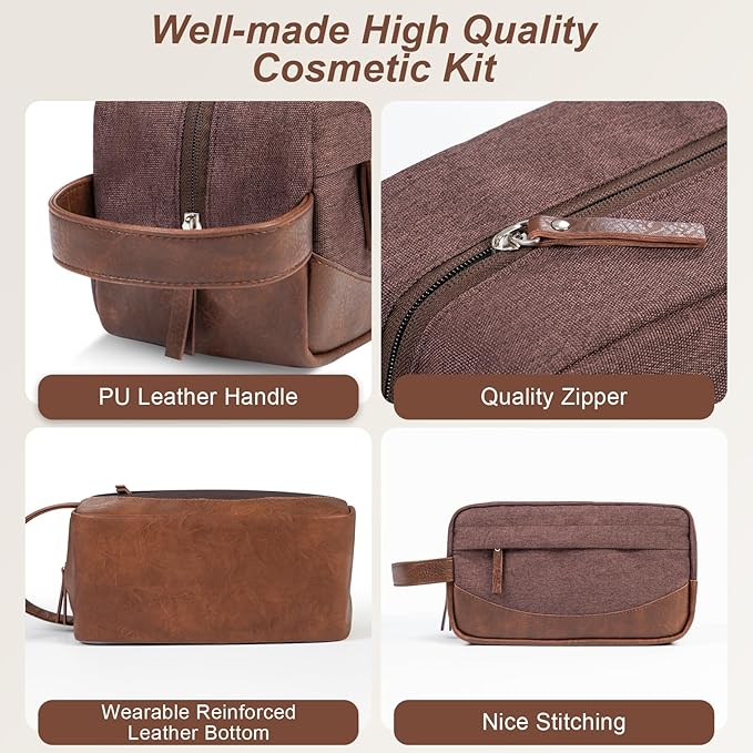 Travel Toiletry Bag for Men, Hanging Toiletry Organizer, Water Resistant Shaving Kit with Large Capacity for Travel Accessories (Coffee Brown)