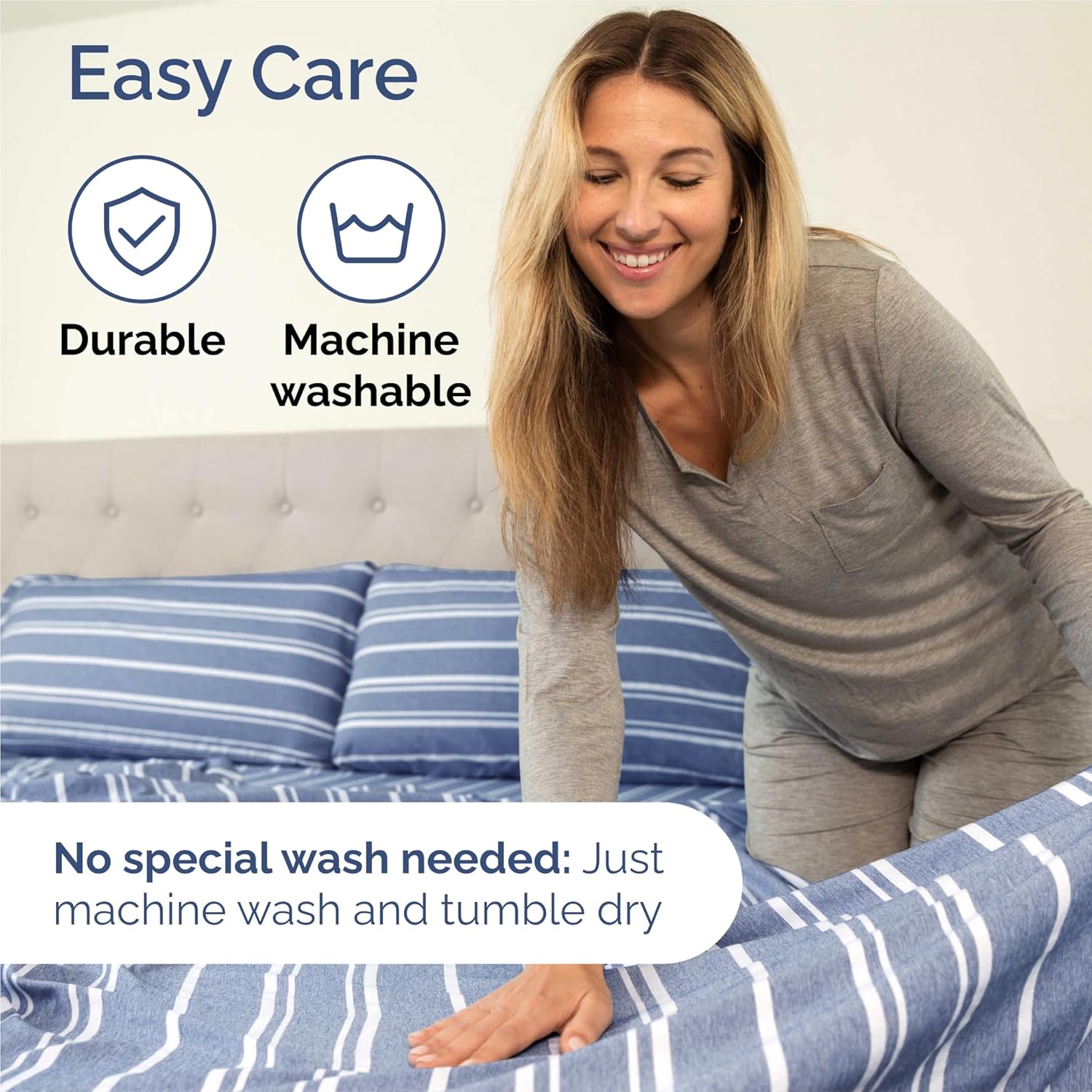 Split King Size 5 Piece Sheet Set - Comfy Breathable & Cooling Bed Sheets Set - Hotel Luxury Bedding for Women, Men, Kids, Teens, Boys & Girls - Deep Pockets & Wrinkle Free - Oeko-Tex - Blue Stripes 3