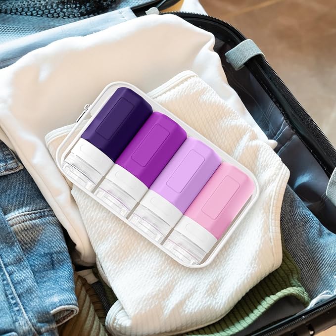 2 oz Travel Bottles, Small Travel Size Containers, TSA Approved Silicone Travel Toiletries Bottles, Shampoo and Conditioner Travel Kit for Women (Purple)